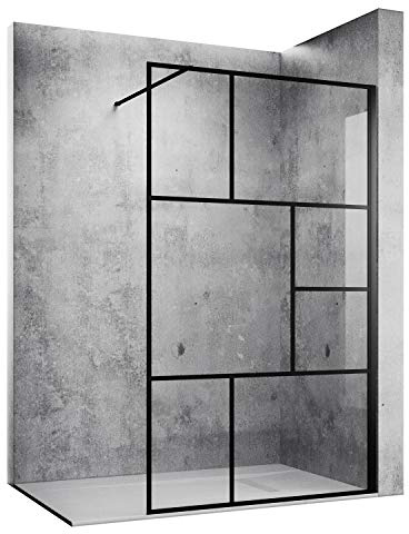 SONNI Duschwand 100x200 cm Walk In Schwarz Rahmen style aus 8mm Nano Sicherheitsglas,ESG Duschabtrennung mit Stabilisator auf Duschtassen oder Boden montierbar
