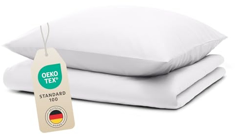 Blumtal Bettwäsche 155x200cm + 50x80cm Kopfkissenbezug - Oeko-TEX zert. Mikrofaser Bettwäsche Set - Mikrofaser Bettbezug bis 95 °C - Deckenbezug + Kissenbezug 2-teilig - Sommerbettwäsche Weiß