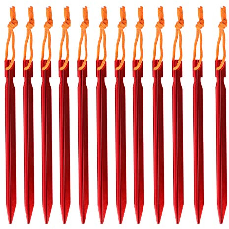 12 Pieces Tent Stakes Pegs Nails, Aluminium Alloy Tent Nails Heavy Duty Lightweight for Outdoor Camping Beach and Hiking