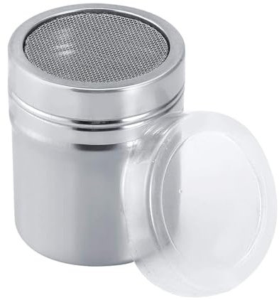 HERCHR Setaccio in acciaio inox per farina, spargitore in polvere per cioccolato, Dispenser SpargiZucchero e Cacao con Maglia a Rete con Coperchio, barattolo di sale e pepe riutilizzabile(M)