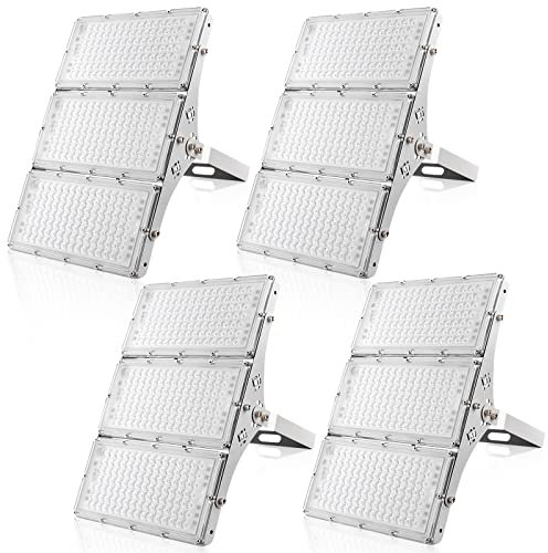 Viugreum 4 * 300W Foco Led Exterior, 30000LM Blanco Frío 6500K Foco Proyector LED 300W, IP66 Impermeable Luz de Seguridad, Led Floodlight para Jardín, Taller, Garaje[Ultrafino]