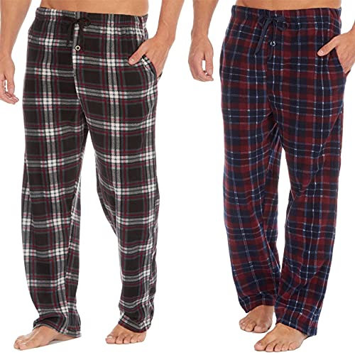 Style It Up Mens Lounge Pyjama Pj Pant Bottom Tartan Check Plain Nightwear Soft warm Fleece (2 PACK, Large)