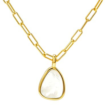 Brandlinger ® Halskette Damen Silber 925 mit Anhänger Edelstein. Schmuck Damen vergoldet mit 18 Karat für Frauen und Mädchen. Größe Anhänger Kette: 14mm