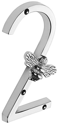 Silver Brass bee House Number with Bee design | 5 inch Modern Door Sign Numbers Signs Plaques | Street Home Address Numerals (2)