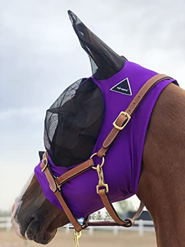 TGW RIDING Masque anti-mouches pour cheval super confortable, élastique avec oreilles (taille M, violet foncé)