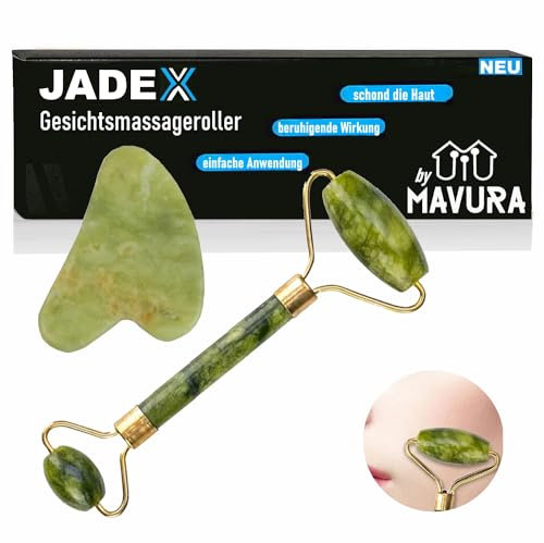 JADEX Jade Roller Set Jade Face Roller Massagegerät Gua Sha, Gesichtsmassage Anti Aging Anti Falten