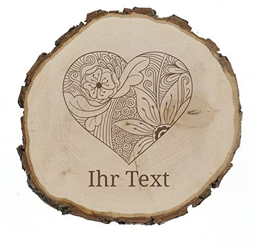gravur-fabrik.de – gravierte Baumscheibe aus Erlenholz – Zentangle Herz – Holzscheibe zur Dekoration – Geschenkidee für Hochzeit, Jahrestag, Geburtstag (22,5-24 cm Durchmesser)