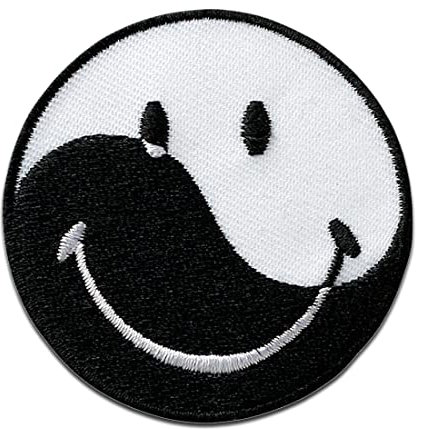 Mono Quick Smiley Ying Yang - Aufnäher, Bügelbild, Aufbügler, Applikationen, Patches, Flicken, zum aufbügeln, Größe: 5,5 x 5,5 cm