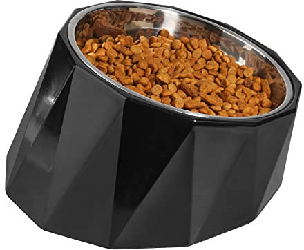 ComSaf 15 Grad Erhöhter Neigung Hundenapf, 470ml Geneigter Hundenapf für Hund und Katze, Futternapf Katze Erhöhte, Futternapf Hund Erhöht Abnehmbarer Melamin Basis Futterstation Katzen, Schwarz