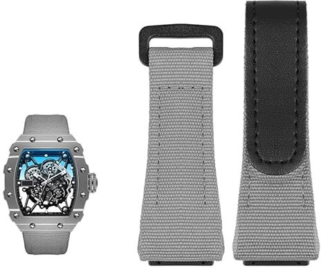 AEMALL Echtes Lederband, geeignet für Richard Mille Nylonband, Herren RM50/53 Schraubendreher, Vier-Sterne- oder Fünf-Sterne-Schraubenkopf, 25 mm (Farbe: Grau Schwarz, Größe: 25 mm)
