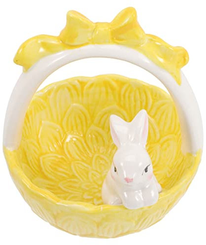 Ceramic Easter Basket Bunny Figurine Candy Bowl Rabbit Snack Appetizers Nut Dish Desktop Animals Ornaments Ceramic Rabbit Statue Easter Party Favor