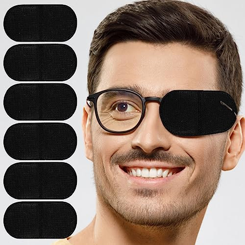12st Augenklappe für Brillen, Große Größe Augenklappen für Erwachsene Wiederverwendbar Vlies Augenklappe Kinder Brille für Erwachsene und Kinder Lazy Eye Amblyopie Strabismus (Schwarz)