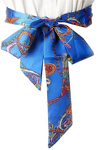 WENLOOY Schmaler Damenschal, Gürtel, Bandschal, lang, Skinny, Satin, Gürtel, Schärpe, Krawatte, Halsband, Halsreif für Damen, A-blau, Large
