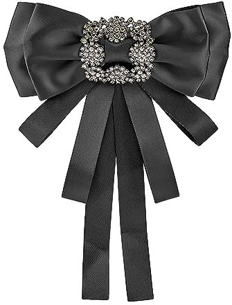 SUPERFINDINGS Noir Bowknot Broche Cristal Verre Strass Élégant Noeud Papillon Ruban Broche Femmes Hommes Collier Cou Clips Bijoux Noeud Papillon Décorations 220mm Long