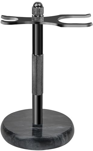 GMYIAK Rasiermesser und Pinsel Ständer,Rasiermesser halter mit Marmorsockel ist stabiler,der Sockel rostet nicht und der eingepasste Schutzabstand schützt Ihre Arbeitsplatte,ein Geschenk(Schwarz)