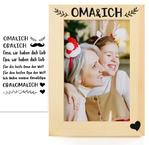 COLOFALLA 10 x 15 cm Bilderrahmen Oma Opa mit Aufkleber Oma Opa Geschenk Schwangerschaft verkünden Beste Oma Opa der Welt Bilderrahmen Großeltern Geschenk für Muttertag Vatertag Geburtstagsgeschenk