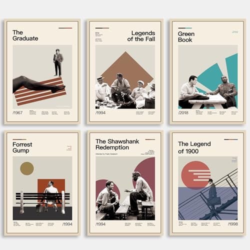 DECORRECOR Filmposter, 6 Stück, ungerahmt, Leinwand, Wandkunst, A4, klassische Vintage-Film-Poster für ästhetische Wanddekoration (DR-MP-2)