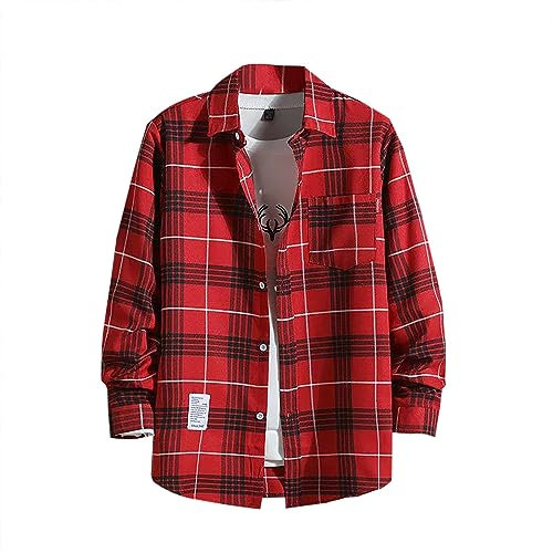 Arbeitshemd Herren Langarm Flanell Winter Holzfäller Jacke Hemdjacke Kariertes Hemd Flanellhemd Schwarz Übergröße Rot Karo Slim Fit Holzfällerhemd