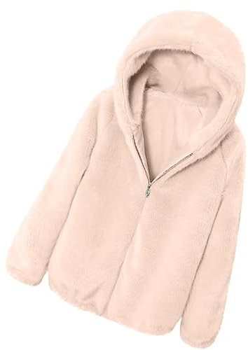 Kunstfell Jacke Damen Mode Einfarbig Winterjacke Kunstpelz Mantel Dicke Warme Jacke mit Kapuze Langarm Wintermantel Winter Pelzmantel Weicher Felljacke Zip Up Kapuzenjacke Fellmantel Pelzjacke Mantel