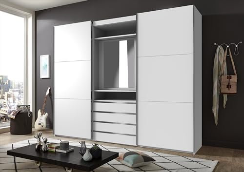 möbelando Schwebetürenschrank >Magic< in Weiss - 300x236x65cm (BxHxT)