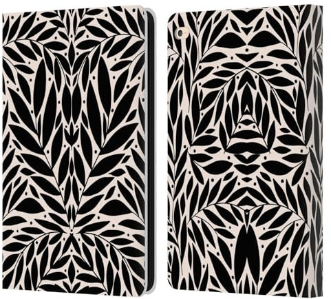 Head Case Designs Offizielle Gabriela Thomeu Schwarze Und Weiße Volksblätter Blumig Leder Brieftaschen Handyhülle Hülle Huelle kompatibel mit Apple iPad Air 2 (2014)