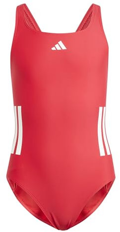 adidas Girl's 3-Stripes C-Back Swimsuit Kids, Pure Ruby/White, 13-14 Years