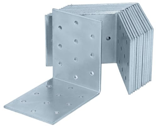 HELPMATE – 12 Stück Lochplattenwinkel 80x80x60 mm – Winkelverbinder galvanisch verzinkt & blau passiviert – Holzverbinder mit hervorragendem Korrosionsschutz – Lochwinkel