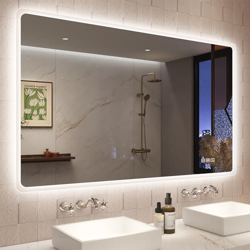 STARLEAD Badspiegel-mit-Beleuchtung 120x70cm, Badezimmerspiegel mit Entfoggen, Bluetooth, Dimmbar, 3 Lichtfarben, Speicherfunktion, IP44 Hartglas Großer Spiegel-Bad, Horizontal/Vertikal