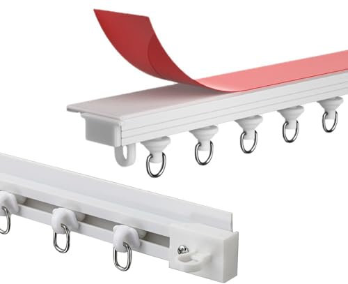Binario Per Tende A Muro, Binario Per Tenda Adesivo Per Soffitto E Parete, Senza Foratura, Viti O Attrezzi, Asta Per Tenda Facile Da Installare Con Fermatende(Color:Top-loading,Size:1.3M/(4.3FT))