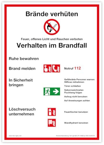 Papier Premiumdruck DIN A4 „Brandschutzordnung Teil A“ BSO Aushang gemäß DIN 14096 | 210 x 297 mm Made in Germany, Größen Name: 2 Stück