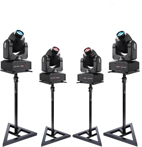 Ibiza - Lichtpaket mit 4 DMX PARTY-SPOT7 10 W Scheinwerfer – 4 Standfußhalterungen Ibiza SST02 – Party Zubehör Abend Pro, Club, Bar, DJ, Geburtstag
