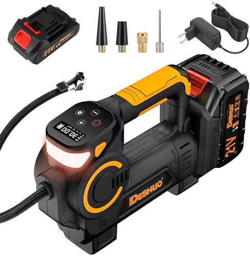 Towwoo Compressore a batteria con batteria da 21 V, 1500 mAh, portatile, con manometro digitale, senza fili, compressore d'aria elettrico per auto, moto, bicicletta, palloni sportivi