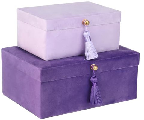 HofferRuffer Samt-Schmuckkästchen, dekorative Boxen, Aufbewahrungsboxen, Zubehör-Organizer-Boxen mit elegantem Griff-Dekor, klassisches Samt-Set, 2 Stück (lila)
