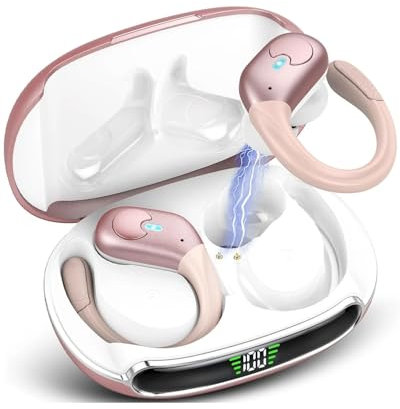 YYGGWL Casque Gaming Casque Bluetooth 5.3 Écouteurs avec Micro ENC HD Écouteurs Intra-Auriculaires De Sport Étanches TWS Casque Mains Libres Bluetooth Casque Conduction Osseuse(Rose Gold)