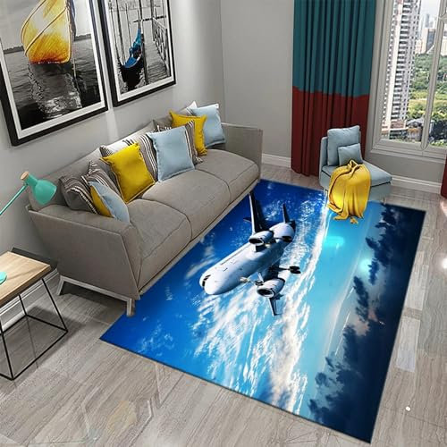 Decoración De Muebles, Alfombra Avión De Vuelo Aéreo Impresa 3D, Adecuada para Sala De Estar, Sofá, Mesa De Café, Área De Dormitorio, Cocina, Baño, Piso Superior para Niños, Antideslizante 2-6R9W2R4