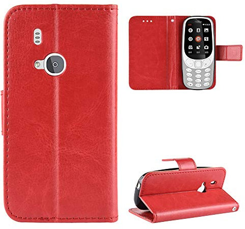 Jiajihua Hülle Kompatibel mit Nokia 3310 2017 [PU-Leder+Shell] [Flip Stand] [Kartenschlitz] [Magnetverschluss] Red