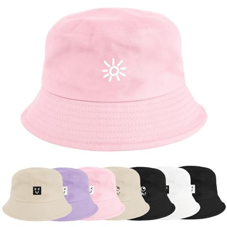 Xnova Fischerhut Bucket Hat Herren Damen Bunt, Druck Mütze Strand-Sonnenhut Anglerhut Sonnenschutz, Baumwoll Sommerhut Bestickte Fischerhüte Unisex Outdoor Hüte (Sonne-Rosa, 56-58 cm)