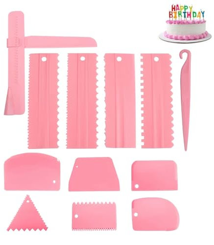 QHFlashbuy Grattoir à Gâteau pour Crème à Beurre,12 Pièces Lisseur Gateau,Grattoir Gateau Patisserie Réglable,Spatule à Gâteau et Coupe Pate en Plusieurs Tailles pour Outils de Cuisson DIY.
