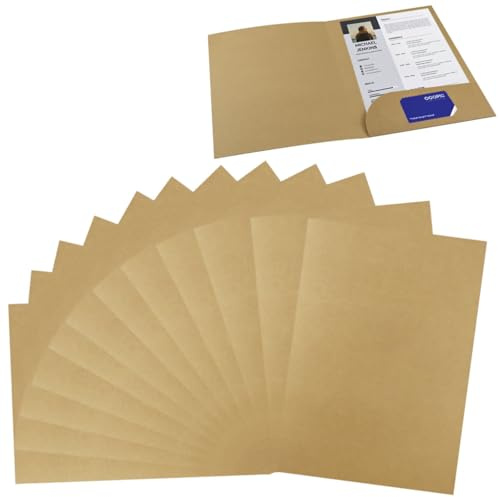12 Stück Kraftpapier Dokumentenmappe Mappe A4 Präsentationsmappe mit Kartenschlitzen Tasche Aktenordner Organizer Aufbewahrungsmappe Bewerbungsmappen Papier Ordner Set für Büro Schule Business Zuhause