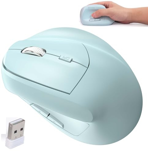 Wireless Mouse Bluetooth Ergonomic Vertical Rechargeable Silent Portable Cordless Dual Mode High Precision Optical Mice with 7 Buttons USB Receiver for Laptop/Tablet/MacBook,Reduce Wrist Pain(Green)