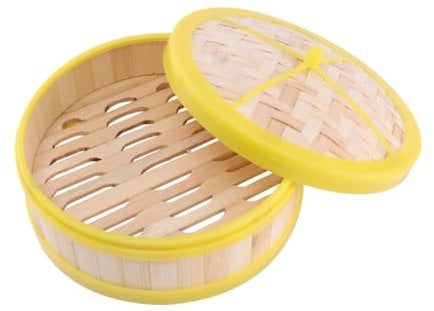 LABRIMP 1 Set Single Tier Bamboo Steamer with Lid Steam Basket for Dim Sum Dumplings Buns Vegetables Rice Bamboo Material for Home Cooking and Housewarming