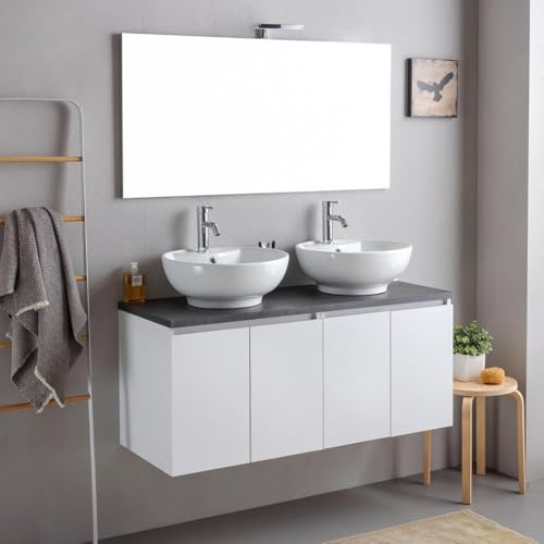 KIAMAMI VALENTINA - 120 cm breiter Unterschrank mit anthrazitfarbener Waschtischplatte und Spiegel | Bilbao