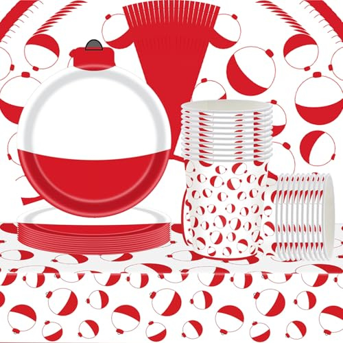 61 piezas de vajilla roja y blanca para fiesta, suministros de fiesta, decoraciones de cumpleaños infantiles para 20 invitados, adecuados para cumpleaños, compromisos, picnics y más