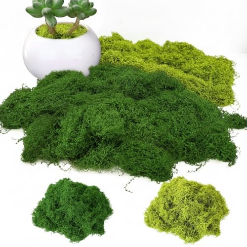 Strehknewen 200g Kunstmoos zum Dekorieren, 100g Dunkelgrün + 100g Hellgrün, Deko Moos künstlich für Wand, Krippe, Modellbau, Aquarium, Bastelmoos für DIY & Festtagsdekorationen
