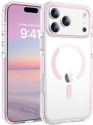 VENINGO für iPhone 17 Pro Hülle für Magsafe, Anti-Gelb, Rosa/Transparent | Militärschutz Starke Stoßfest, Kratzfest Kameraschutzend Handyhülle, 2-in-1 Hybrid Case