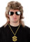 3er Spar-Set - Vokuhila Perücke + Sonnenbrille + Dollar-Kette - blonde Vokuhila Perücke für Herren und Pilotenbrille zu Fasching Karneval - Blond Fokuhila Proll Perücken Bad Taste Party