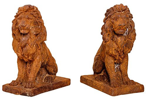 aubaho 2X Gartenskulptur Löwe Figur Eisen Garten Rost Eisenfigur Skulptur Antik-Stil