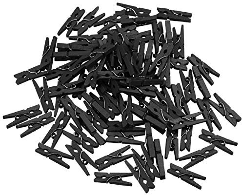 100 Pièces Mini Pinces à Linge en Bois Petite Clips de Papier Photo Noir