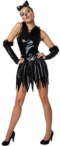dressforfun 900475 - Damenkostüm sexy Kätzchen, Figurbetontes Kleid mit Kunstfellbesatz inkl. Haarreif (L | Nr. 302117)