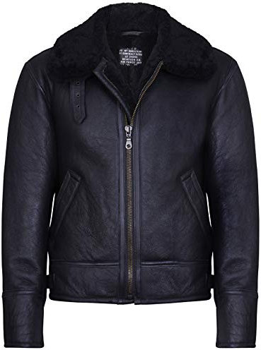 Infinity Leather Herren Schwarz B3 Shearling Schaffell WW 2 Bomber Leder Jacke L